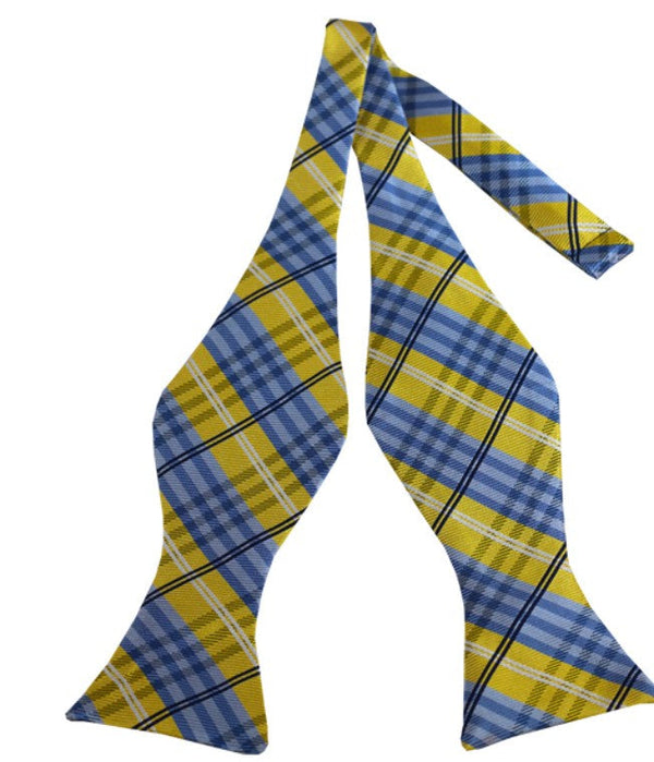 Yellow, Powder Blue, White and Navy Plaid Self Tie Bow Tie TieOutlet.com