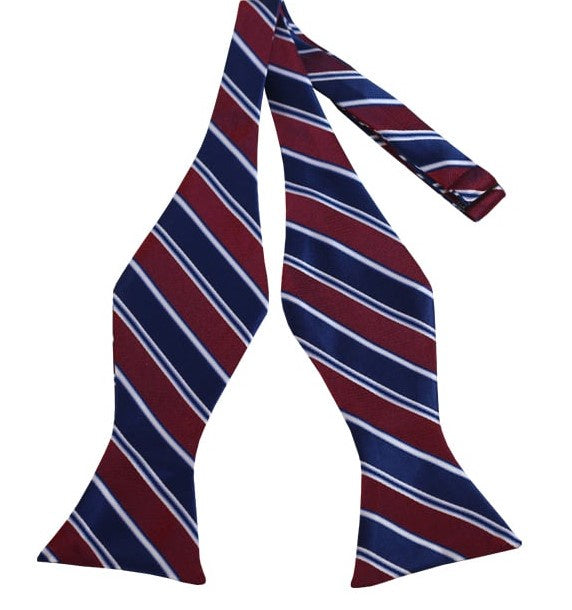Navy Blue, White and Crimson Striped Self Tie Bow Tie TieOutlet.com