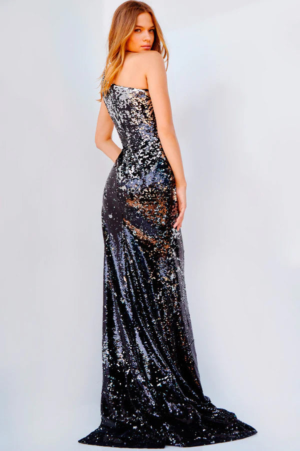 JOVANI 09895 Black Silver Sequin Evening Dress