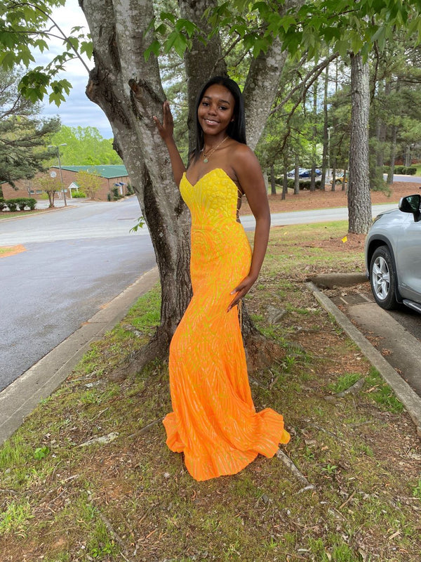 JOVANI 06459 Yellow Ombre Sequin Design Sheath Dress