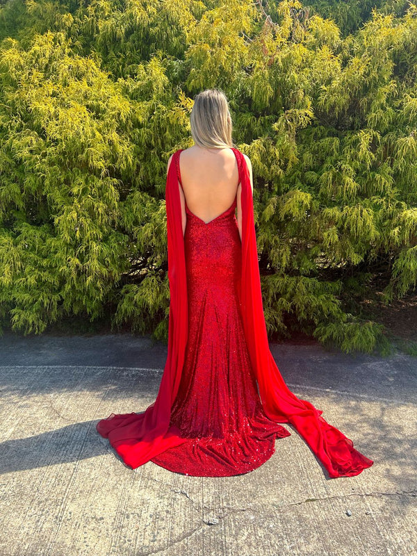 JOVANI 09014 Sequin Sheath Dress with Capes