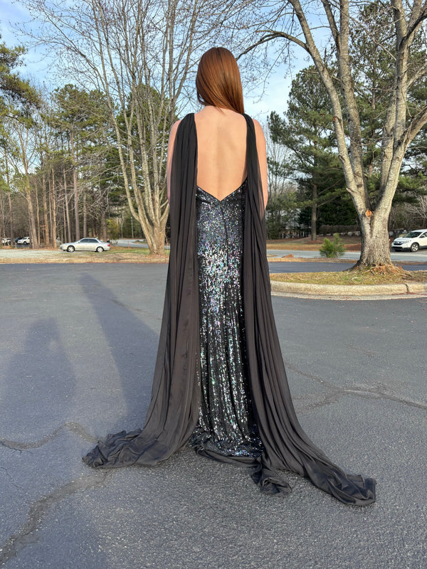 JOVANI 09014 Sequin Sheath Dress with Capes