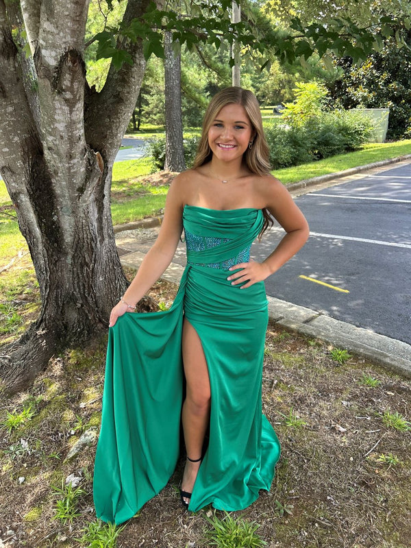JOVANI 38330 Green Stretch Satin Sheath Dress