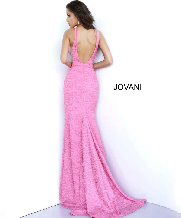 JOVANI 02472 Metallic Glitter Knit Jersey Fitted Dress Jovani