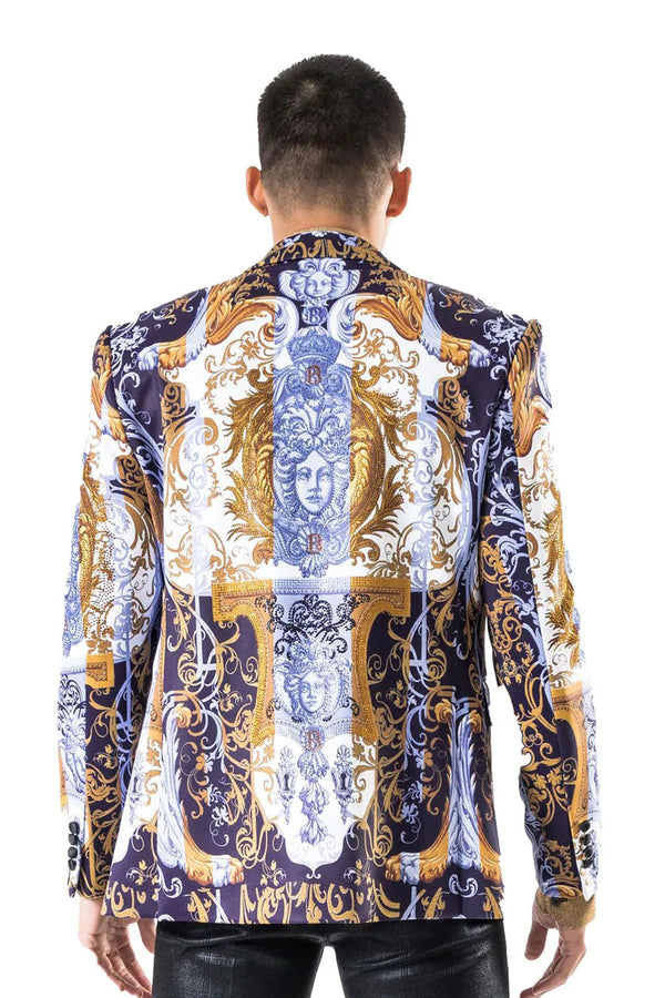 Baroque Print Royal Purple & Gold Fashion Jacket Barabas