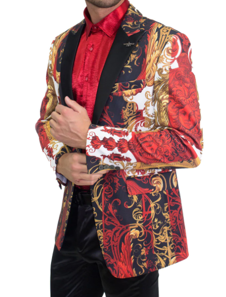 Baroque Print Red & Gold Fashion Jacket Side - Barabas