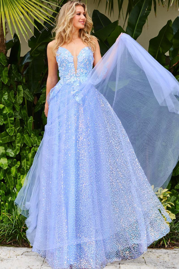 JVN by Jovani 07252 Periwinkle Sequin Tulle Ballgown