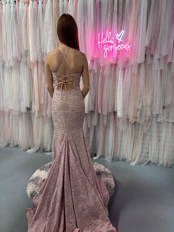 JVN by Jovani 1139 Blush Pink Sparkle Fit-n-Flare Dress