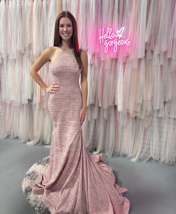 JVN by Jovani 1139 Blush Pink Sparkle Fit-n-Flare Dress