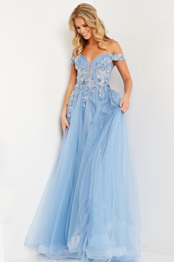 JVN by Jovani 23698 Sky Blue Tulle Ballgown