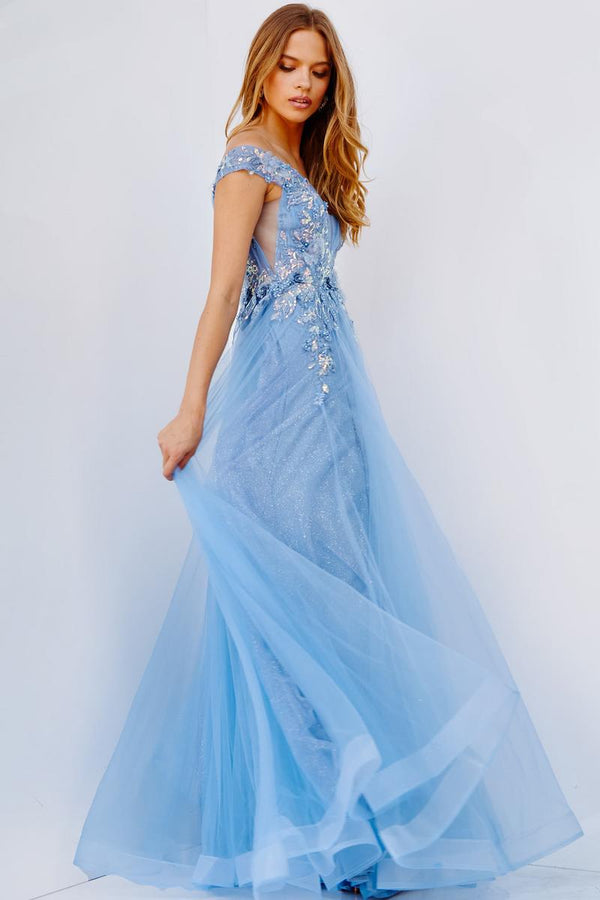 JVN by Jovani 23698 Sky Blue Tulle Ballgown