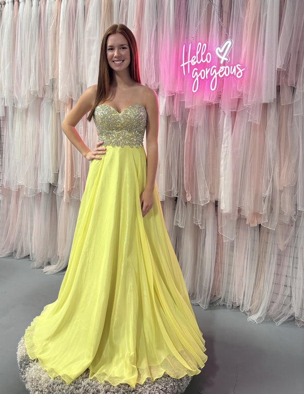JVN by Jovani 92592 Yellow Chiffon Dress