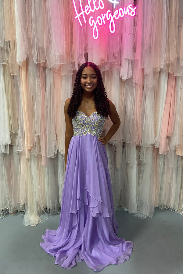 JVN by Jovani 93709 Lilac Chiffon Dress