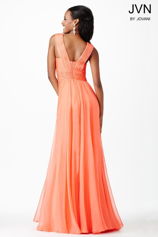 JVN by Jovani 94199 Coral Modest Chiffon Dress JVN by Jovani