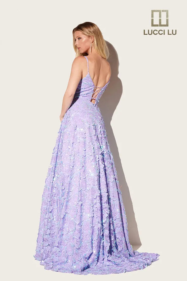 Lucci Lu 1325 Floral Sequin Design A-Line Dress Lucci Lu