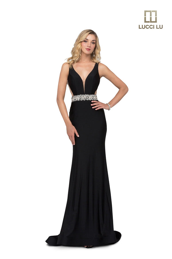 Lucci Lu 28077 Black Illusion Back Sheath Dress