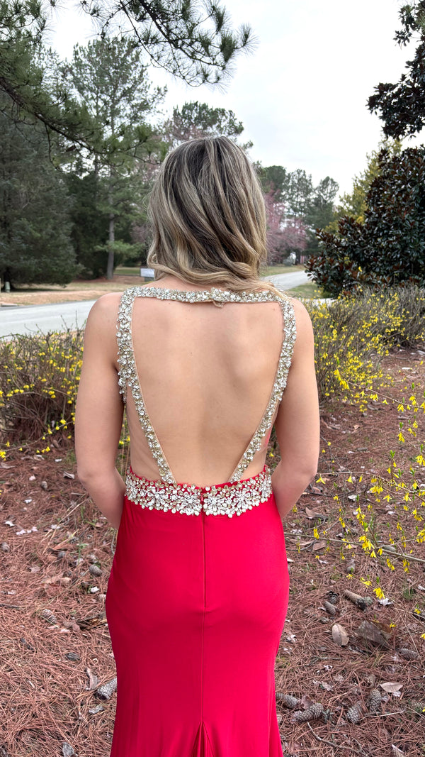 Lucci Lu 28077 Red Illusion Back Sheath Dress