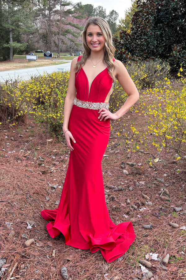 Lucci Lu 28077 Red Illusion Back Sheath Dress