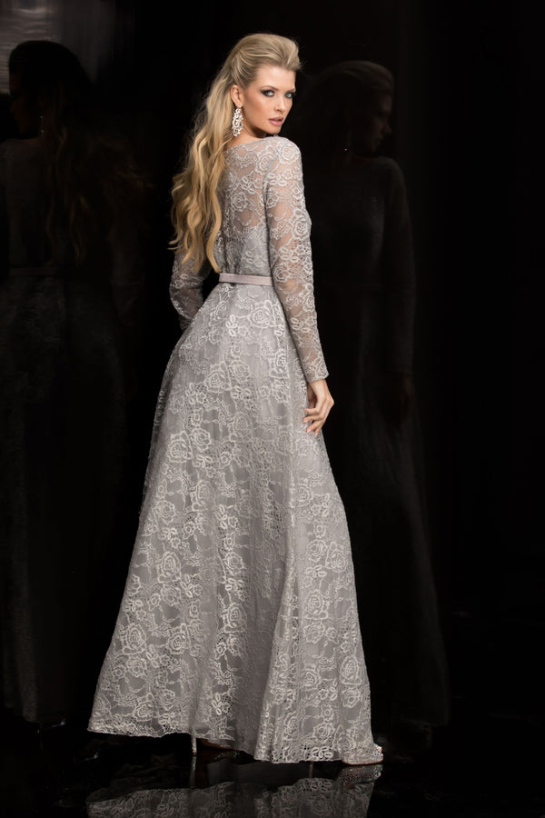 Lucci Lu 28816 Silver Lace Long Sleeve Dress