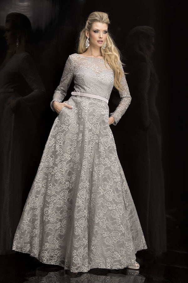 Lucci Lu 28816 Silver Lace Long Sleeve Dress