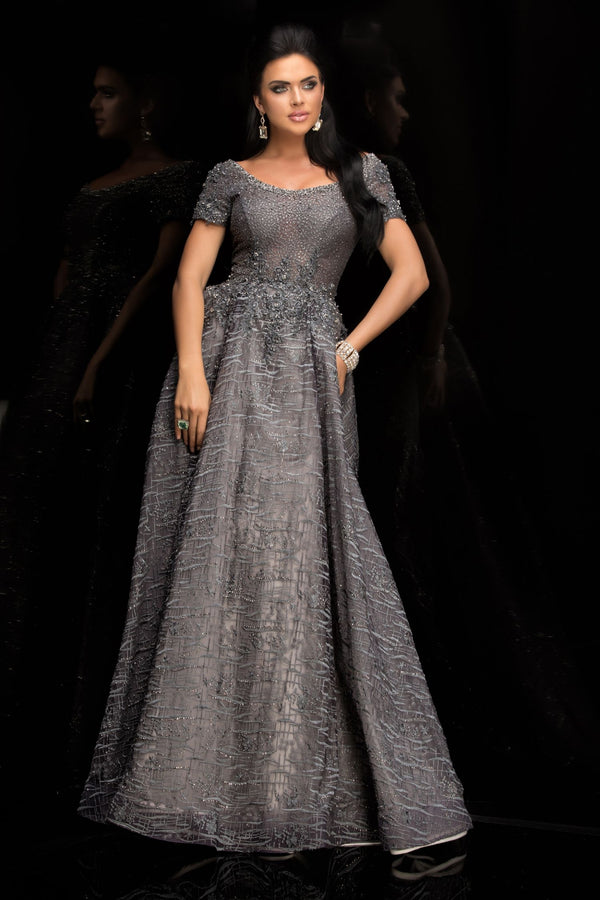 Lucci Lu 28839 Embroidered Tulle A-Line Dress with Short Sleeves Lucci Lu