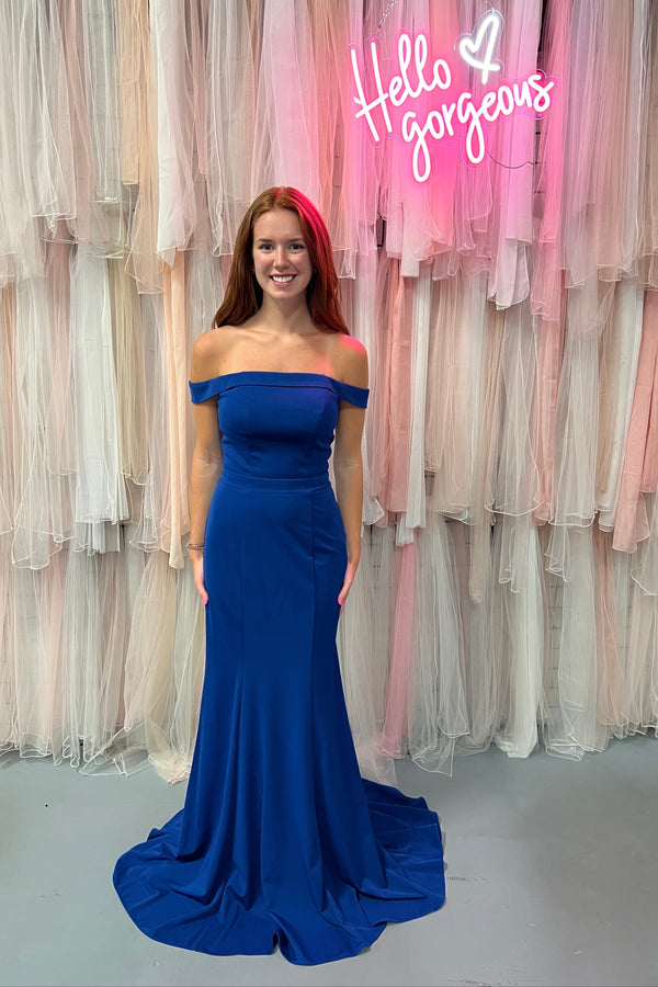 Lucci Lu 8197 Royal Blue Fitted Off Shoulder Dress