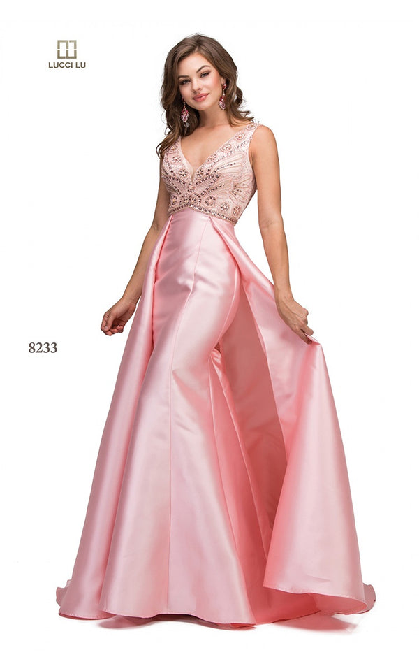 Lucci Lu 8233 Fitted Mikado Dress with Overskirt