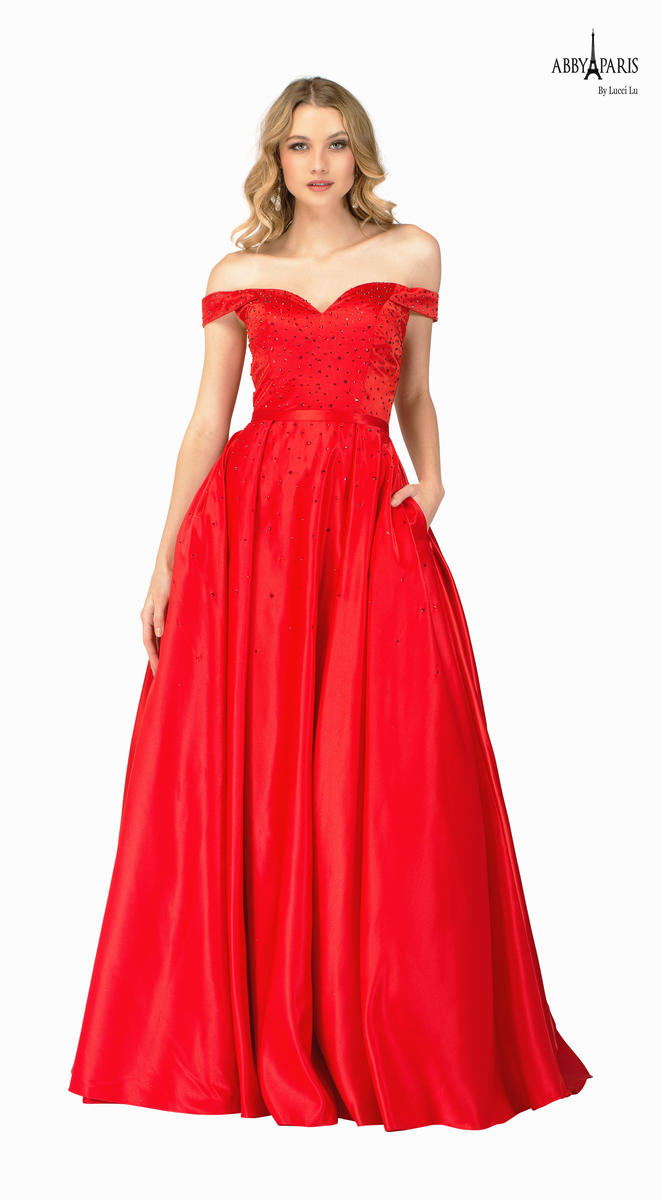 Lucci Lu 90042 Red Off the Shoulder Satin Ballgown - Size 12