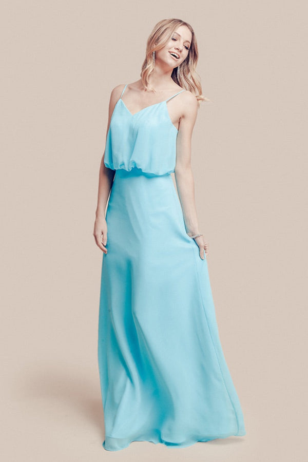 Lucci Lu 93062 Teal V-Neck Chiffon Dress