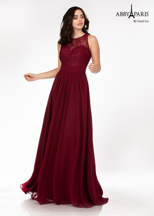 Lucci Lu 93065 Burgundy Lace Chiffon Dress