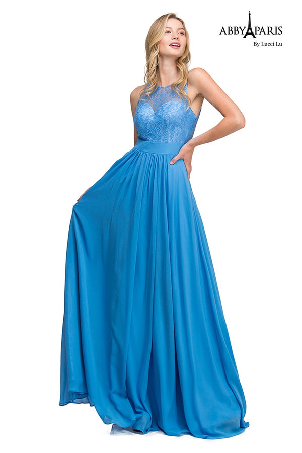 Lucci Lu 93065 Peri Blue Lace Chiffon Dress