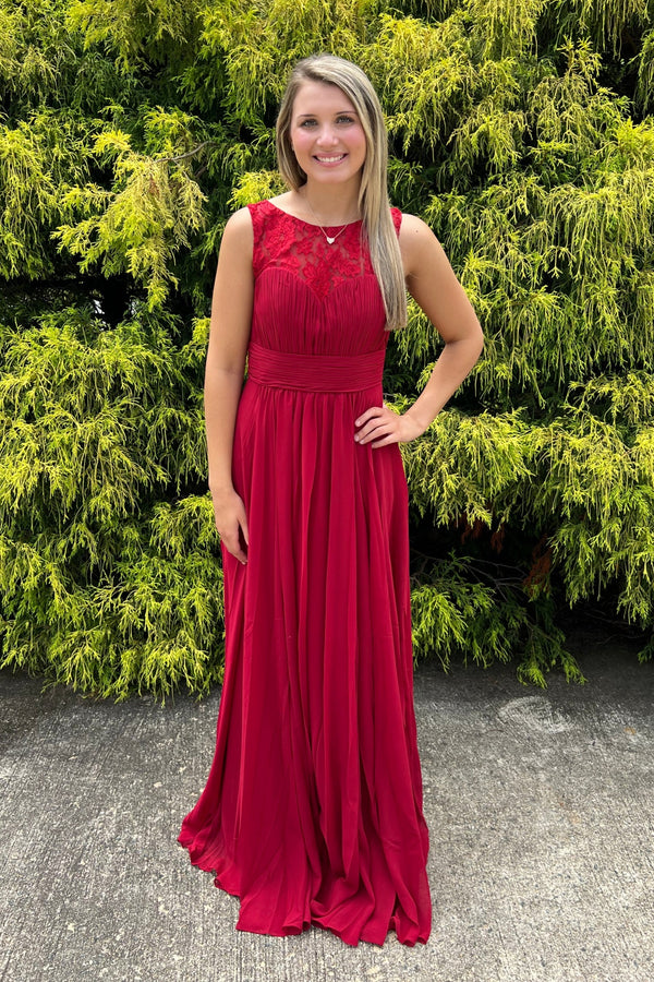Lucci Lu 93078 Claret Lace Chiffon A-Line Dress