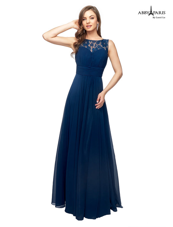 Lucci Lu 93078 Navy Lace Chiffon A-Line Dress