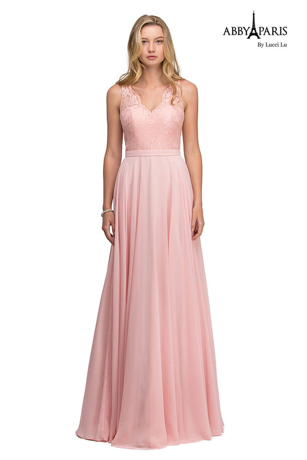 Lucci Lu 93101 Blush Pink Lace Chiffon Dress