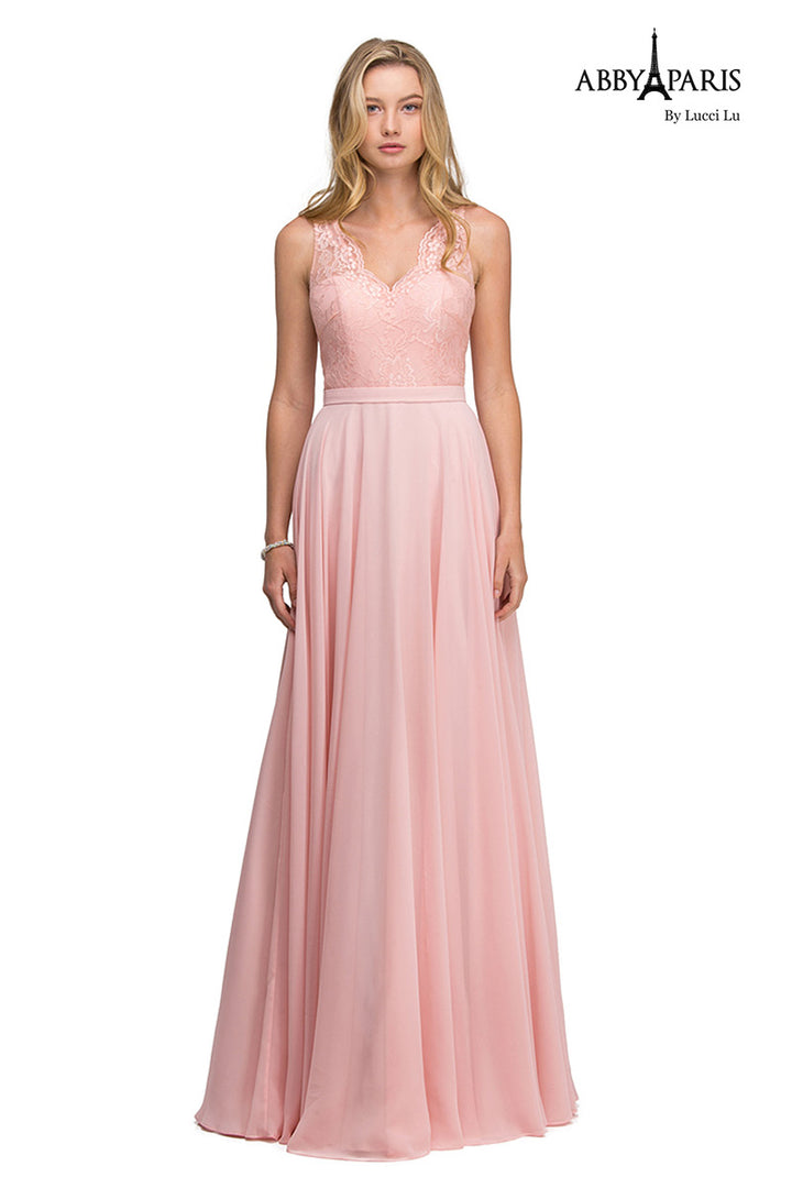 Abby Paris by Lucci Lu 93101 Blush Pink Lace and Chiffon Dress