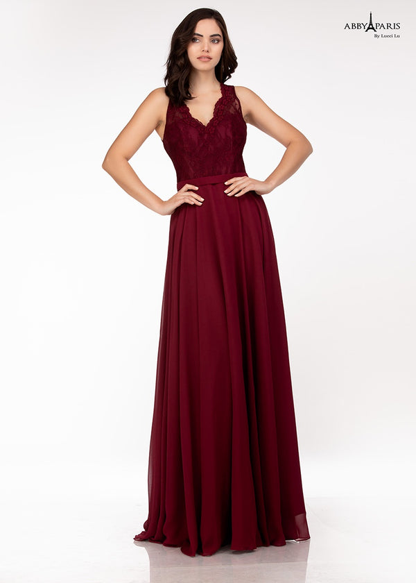 Lucci Lu 93101 Burgundy Lace Chiffon Dress