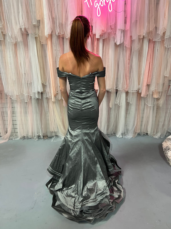 Lucci Lu 95053 Charcoal Off-Shoulder Mermaid Dress