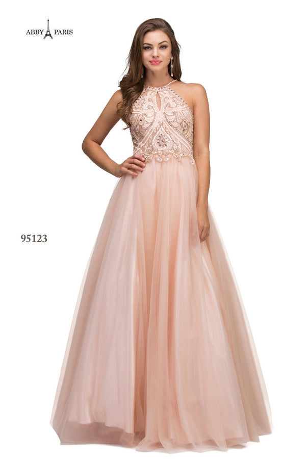 Lucci Lu 95123 Blush Beaded Bodice Tulle Ballgown