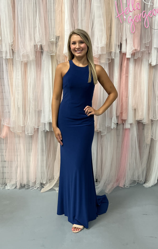 Lucci Lu 981028 Royal Blue Lace Up Back Fitted Jersey Dress