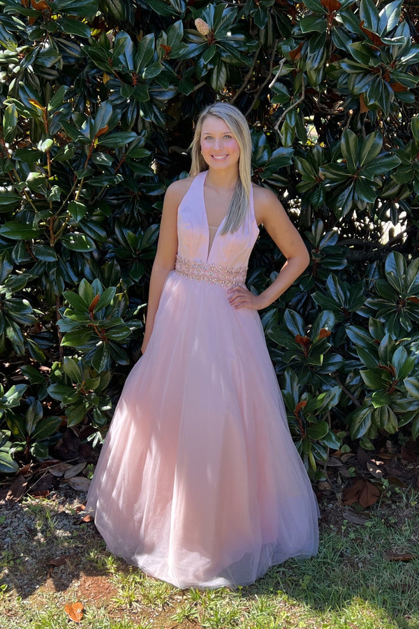 Lucci Lu 981054 Blush Halter Satin Ballgown
