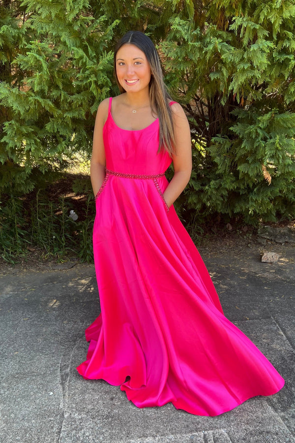 Lucci Lu 981065 Fuchsia Scoop Neck Mikado A-Line Dress