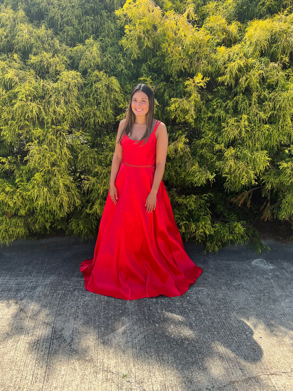 Lucci Lu 981065 Red Scoop Neck Mikado A-Line Dress