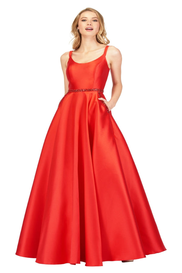Lucci Lu 981065 Red Scoop Neck Mikado A-Line Dress