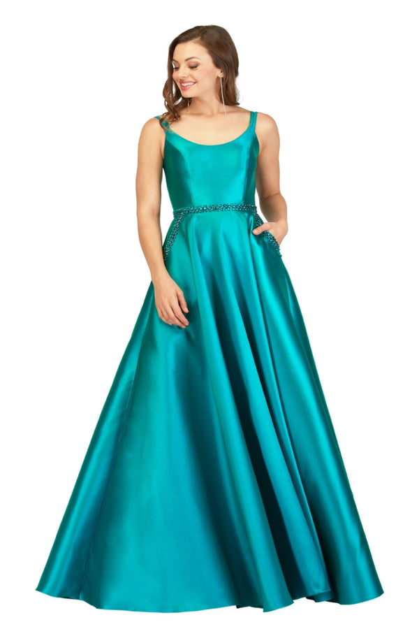 Lucci Lu 981065 Emerald Scoop Neck Mikado A-Line Dress