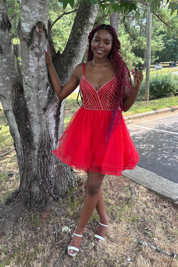 Lucci Lu 28415 Red Tulle Cocktail Dress