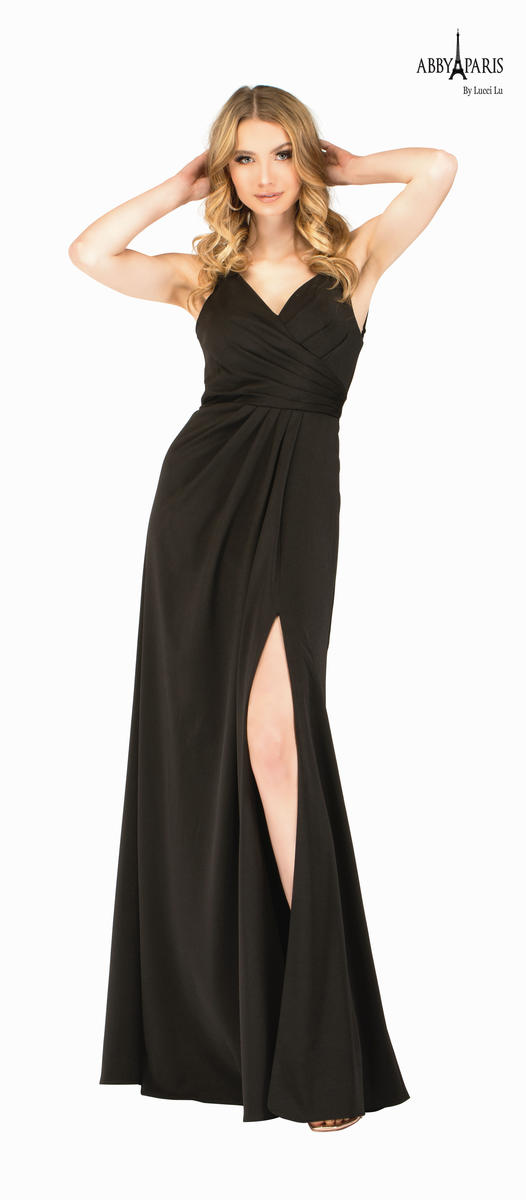 Lucci Lu 95124 Black Stretch Crepe Dress with Slit - Size 4