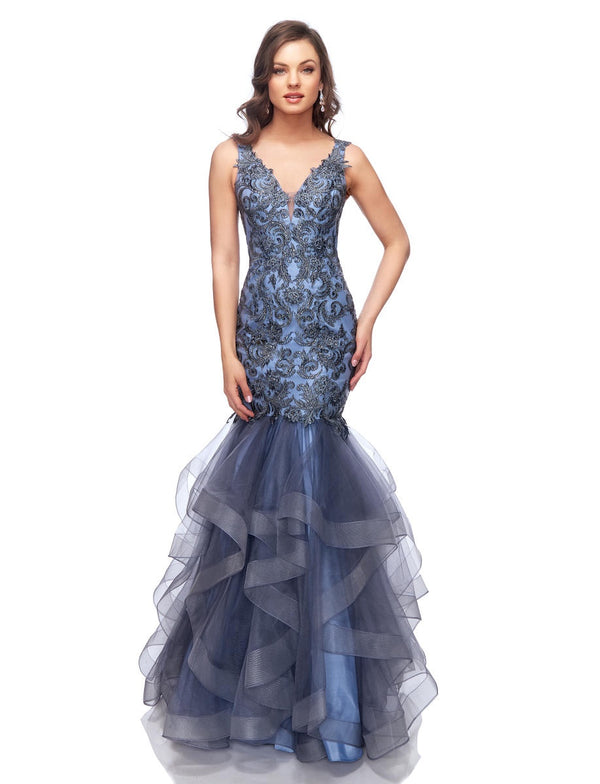 Lucci Lu 981008 Dusty Blue Tulle Mermaid Dress