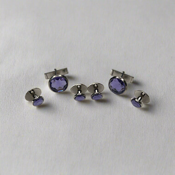 Lavender Purple Crystal Stud & Cufflink Set Eddy's All Occasion Jewelry