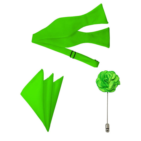Hot Lime Satin Bow Tie, Pocket Square & Lapel Pin Set TieOutlet.com