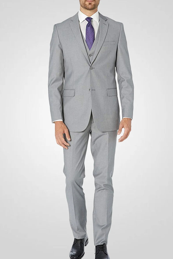 New Caravelli Light Grey 3 Piece Regular Fit Suit with Vest San Malone Enterprises